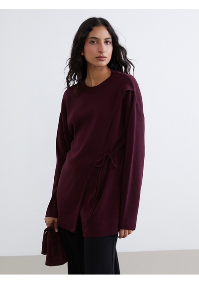 Lcw Modest Bordo Bisiklet Yaka Bağlama Detaylı Kadın Triko Tunik