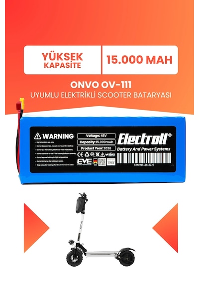 Onvo Ov-111 Uyumlu Batarya Yüksek Kapasite Batarya 48v 15ah Pil Elektrikli Scooter Bataryası Çok Renkli