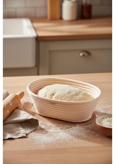 Bambum Puder - Ekmek Mayalama Sepeti Oval 21 Cm Ahşap
