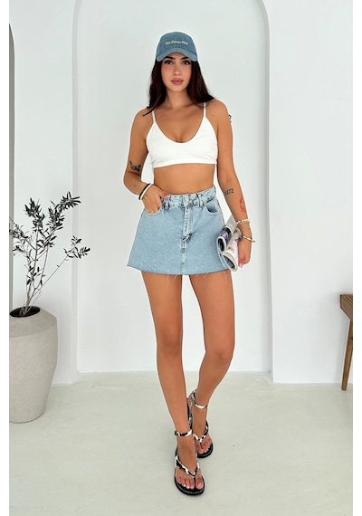 Mini Denim Şort Etek Mavi