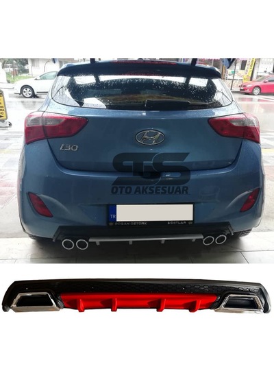 Hyundai İ30 Difüzör Arka Tampon Eki 2 Egzoz Çıkışlı Kırmızı Lüx Tip