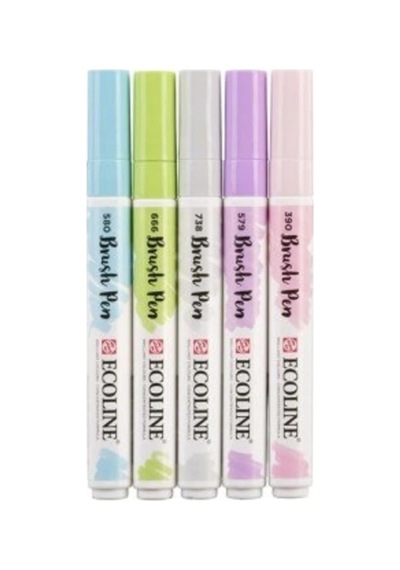 Ecoline Brush Pen 5'li Pastel Renkli Fırça Kalem Seti