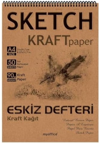 Kraft Kağıt A4 Eskiz Defteri 90 Gr. Spiralli 50 Yaprak Sketchbook