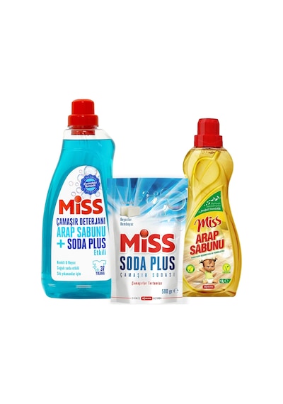 Miss Sıvı Çamaşır Deterjanı - Soda Plus Beyaz Sabun - Arap Sabunu 3 Lü Temizlik Seti 1500 ML