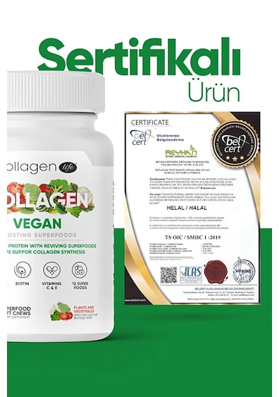 Collagen Life Biotin, Hyaluronic Acid, C Vitaminive Bitki Bazlı Vegan Kolajen Desteği 90 Tablet