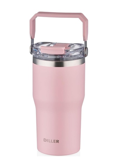 Dıller 620 Ml Tek Kapak Çift Kullanım Pipetli/pipetsiz Taşıma Kulplu Mug/çelik Termos-ffdıllerd Pudra