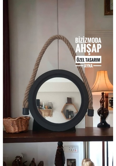 Ahşap Özel Tasarim Ayna , Siyah Yuvarlak Tasarım Ayna Siyah