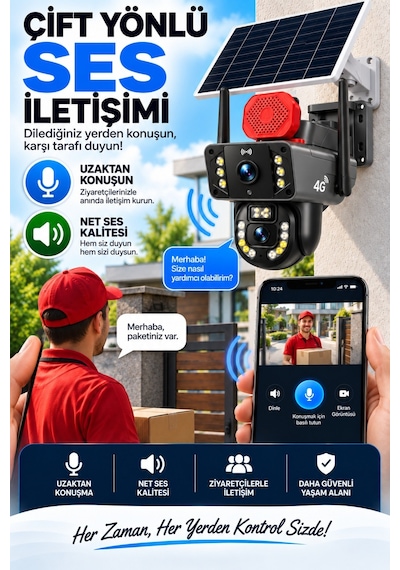 Pro 10mp 4g Solar Güvenlik Kamerası Sim Kartlı Ptz Renkli Gece Görüş Ip66 1 Yıl 60gb İnternet Hediye