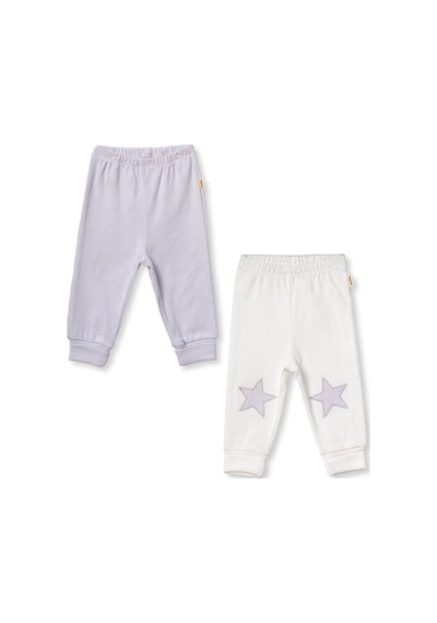 Babycosy Organic Wear %100 Organik Pamuk,2 Li Bebek Patikli Alt,pijama Seti Yıldız Detaylı,bebek Ve Yenidoğan Serisi Gri