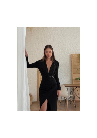 Can Çapar Kadın Abiye Derin Degaje Yaka Likralı Kemer Detaylı Bodycon Maxi Elbise - Abiye & Mezuniyet Elbisesi Siyah Can Çapar Kadın Abiye Derin Degaje Yaka Likralı Kemer Detaylı Bodycon Maxi Elbise - Abiye & Mezuniyet Elbisesi Siyah