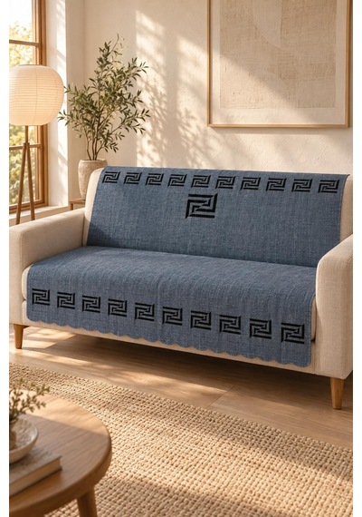 Çok Amaçlı Kadife Koltuk Örtüsü Kaymaz Süngerli 165x215 Cm Modern Bohem Çekyat Şalı Piknik Masa Örtüsü Alk2 lacivert