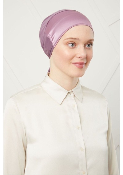 Melodi Scarf Kadın Tesettür Bağlamalı Saten Bone Mor Mor