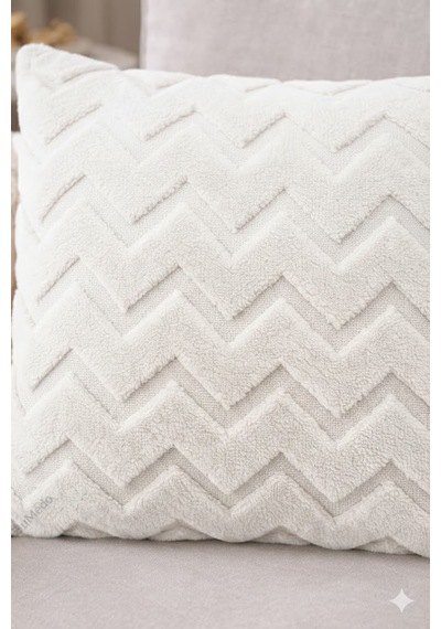 Peluş Dekoratif Kırlent Kılıfı İskandinav Zigzag-balıksırtı 4 Lü Set 42x42 Cm Krem