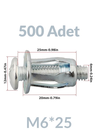 M6x25 500 Adet Sac Arkası Açılır Somun Çiçek Perçin Somunu - Kriko Ankraj Fener Tipi Genleşme Vidası M6