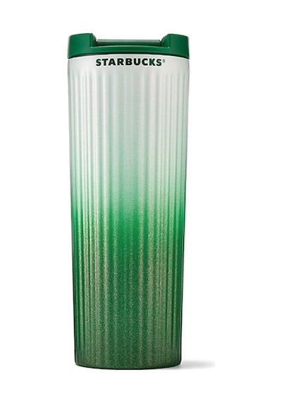 Starbucks Yeşil Beyaz Geçişli Çift Kapaklı Çelik Termos 473ml Yeşil