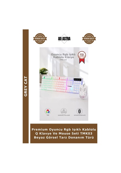 Premium Oyuncu Rgb Işıklı Kablolu Q Klavye Ve Mouse Seti Tmk03 Beyaz Görsel Tarz Donanım Türü