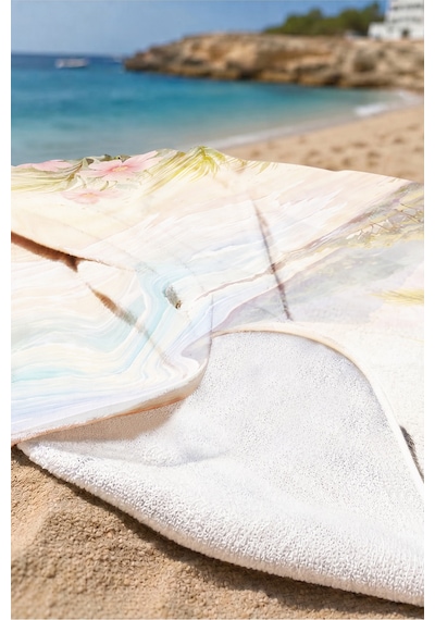 Tropikal Deniz Manzaralı Plaj Havlusu - Pastel Akdeniz Sahil Temalı Hızlı Kuruyan Mikrofiber Havlu Çok Renkli