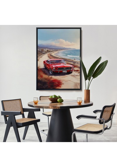 Ahşap Çerçeveli Sahil Kebuyologknvındaki Kırmızı Mustang Tablo-7770
