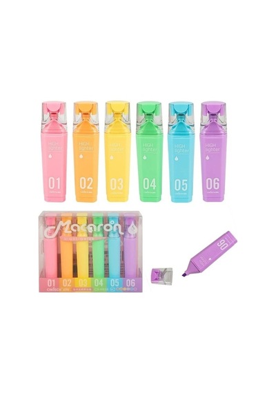 Macaron Cs-h826 Pastel Renkli 6 Çeşitli Fosforlu Kalem Seti - İşaretleyici Kalem Seti Çok Renkli
