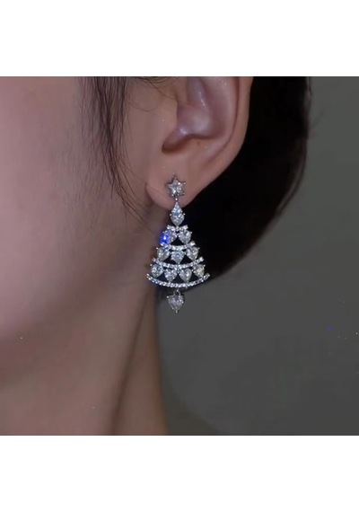Noel Ağacı Yıldız Küpeler Lüks Pırıltılı Sarkan Küpeler Noel Takı Hediyesi Silver