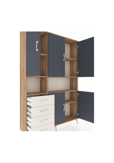 Arges Dolap 7 Raflı 4 Çekmeceli 5 Kapaklı 132x30x195 Çam-antr... Çam