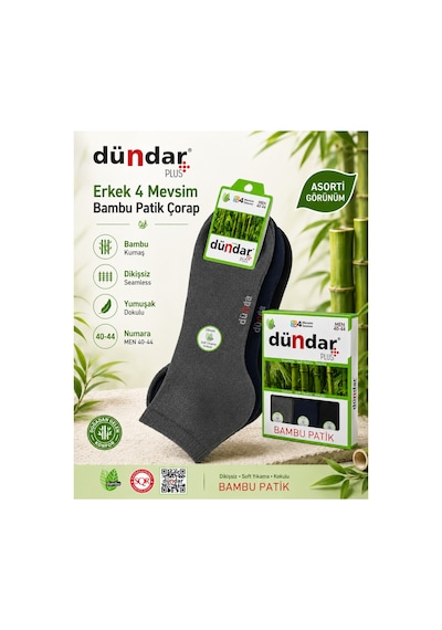 Dündar Çorap 12 Li Erkek Bambu Soket Patik 4 Mevsim Nefes Alan Çorap Asorti