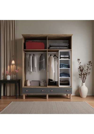 Comiet Sally 4 Kapaklı Çekmeceli Mdf Gardırop Antrasit