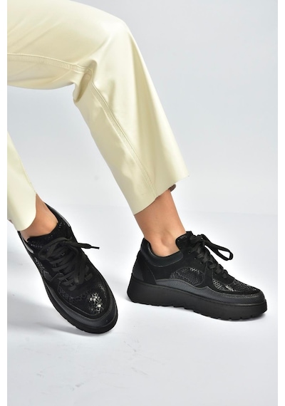 Fox Shoes V820720309 Siyah Kalın Tabanlı Spor Ayakkabı Sneakers Siyah