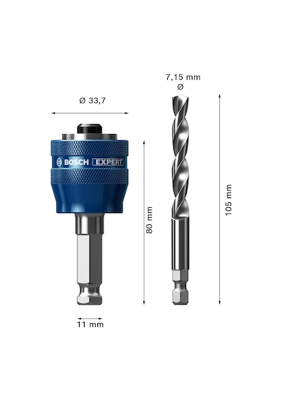 Bosch Expert Power Change Plus Delik Açma Testeresi Sistem Adaptörü 11 Mm, Hss-g Matkap 7,15 X 105 Mm, 2 Parça  - 2608900527