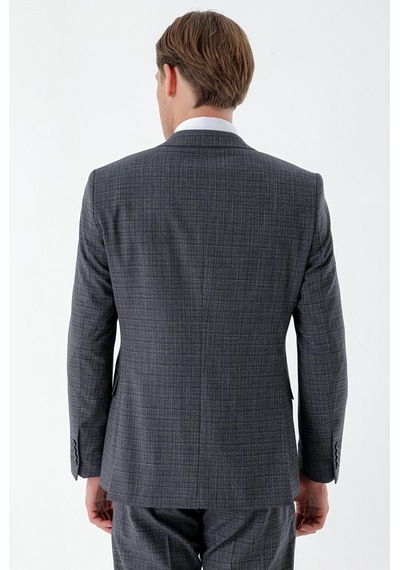 Morven Erkek Lacivert Poliviskon Trend Yelekli Ekoseli Slim Fit Sivri Yaka Takım Elbise 24mc001021200 Lacivert