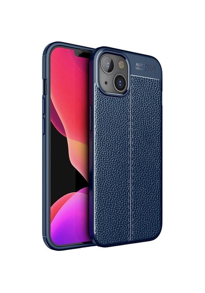 Kilifone - İphone 13 Mini Uyumlu Kılıf Deri Dikiş Görünümlü Niss Karbon Silikon Kapak - Lacivert - T18677
