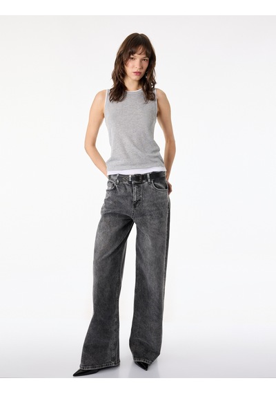 Koton Slim Fit Bisiklet Yaka Viskon Karışımlı Kolsuz Bluz Gri Melanj 6sal30194ık