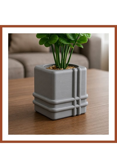 Bezos 3d Baskı Square Planter - Izgara Desenli Küp Saksı-gri Pro Standart