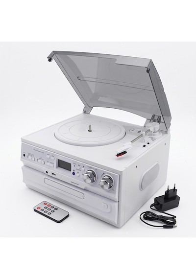 Nostaljik Ahşap Pikap Bluetooth Cd Ve Radyolu Adaptörle Çalışır Tüm Plaklara Uyumlu Müzik Seti Kn-140 Beyaz