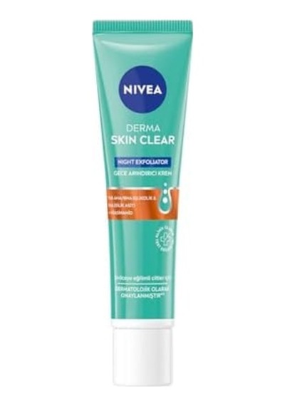 Derma Skin Clear Night Exfoliator Gece Arındırıcı Krem 40ml,%8 Glikolik Asit Aha Ve Salisilik Asit Bha İle Sivilce Karşıtı Etki,eşit Cilt Tonu