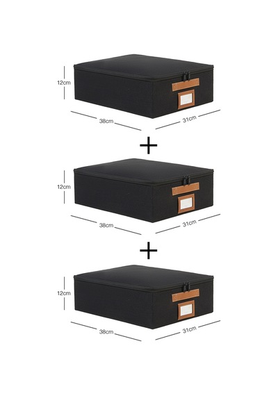 Ocean Home Textile 3'lü Siyah Renk Jüt Destekli Kutu Hurç Set 31 X 38 X 12 Cm Siyah
