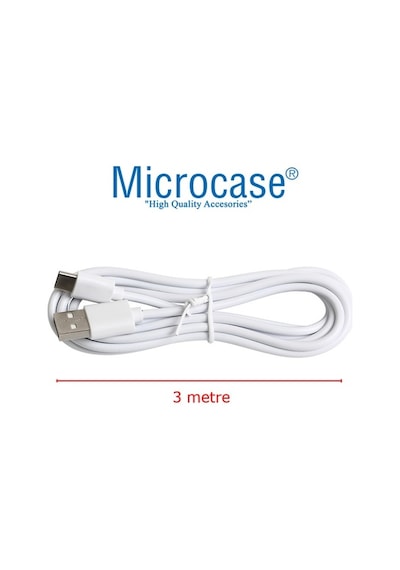 Microcase Type-C Usb Şarj Ve Data Kablosu - 3 Metre Beyaz