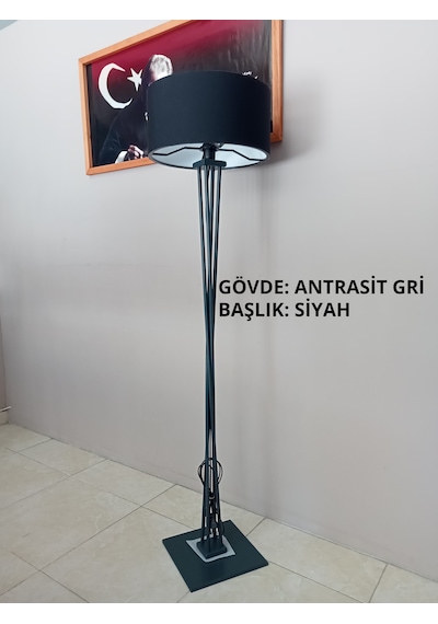 Ahşap Lambader Köşe Lambası Siyah Gri Başlık