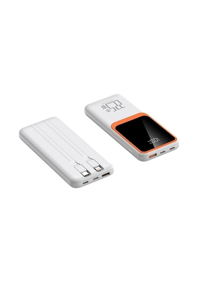 10000mah Powerbank 22.5w Hızlı Şarj Özellikli Type C Ve Lightning Kablolu Pd Taşınabilir Şarj Aleti Beyaz