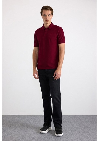 Süvari Koyu Bordo Regular Düz Nakışlı Pike Düğmeli Polo Yaka Tişört Sts1014000018-k09