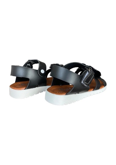 Cırtlı Peluş Fiyonklu Kız Çocuk Sandalet Siyah-siyah Siyah