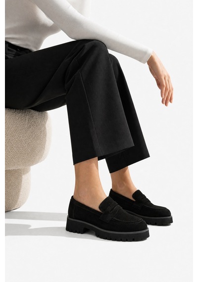 Luvi Shoes Vıonel Siyah Süet Hakiki Deri Kadın Loafer Ayakkabı