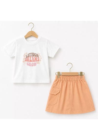 Najmaddin Baby 1/5 Yaş Gabardin Etekli Basic Tişört Çocuk Takımı Najmaddin Somon