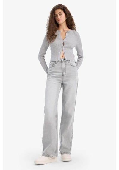 Defacto Regular Fit Bisiklet Yaka Triko Hırka A2076ax25wngr253 Gri