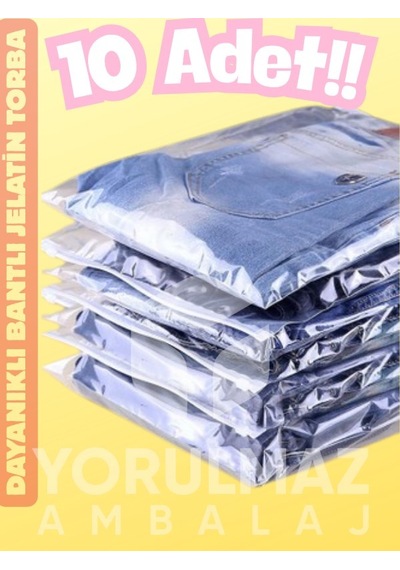 30x50 Bantlı Jelatin Torba Şeffaf Yapışkanlı Orta Boy Paketleme Poşeti 10 Lu Paket