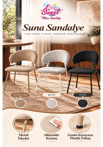 6 Adet Suna Metal Sandalye Cafe,restaurant,mutfak,salon,yemek Odası Sandalyesi Siyah