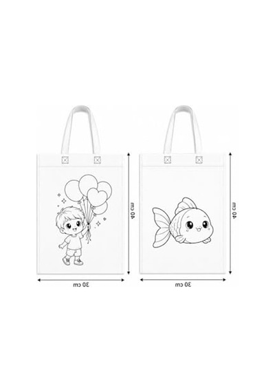 30x40 Cm Boyutunda 10 Adet Boyanabilir Bez Çanta Seti, Akrilik Boya Ve Fırça İle