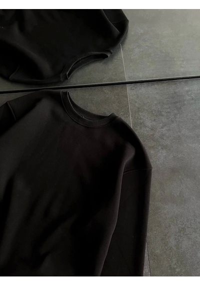 Etiler Collection Kışlık Bisiklet Yaka Üç İplik Basic Sweatshirt - Siyah