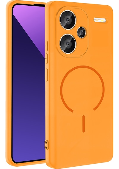 Xiaomi Redmi Note 13 Pro Plus 5g Kılıf M-safe Şarj Özellikli Zore Meta Kapak Turuncu