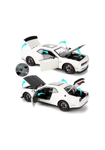 Dodge Challenger Srt Hellcat 1:24 Diecast Metal Araba Koleksiyon Sesli Işıklı Beyaz